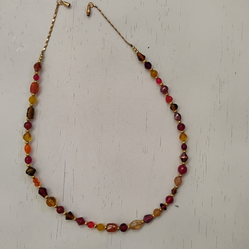 Summer Warm Glass With Gold Plated Beads, Trendy Beaded Necklace